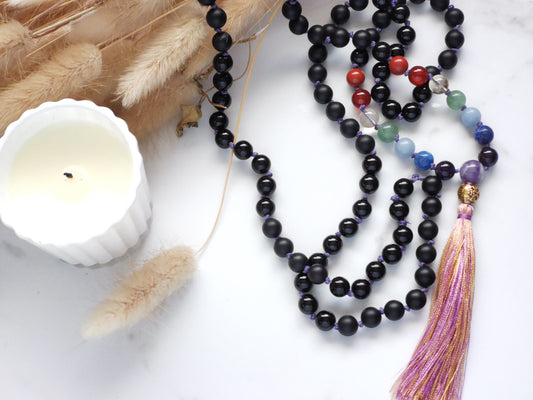 Black Onyx and Chakra Mala Necklace