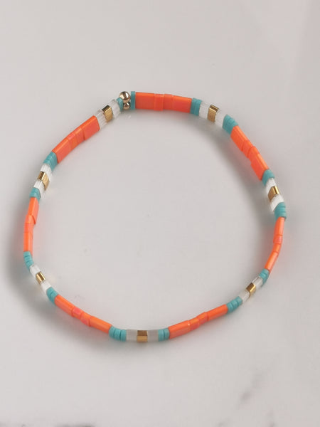 Tile beaded bracelet (Orange-turquoise)